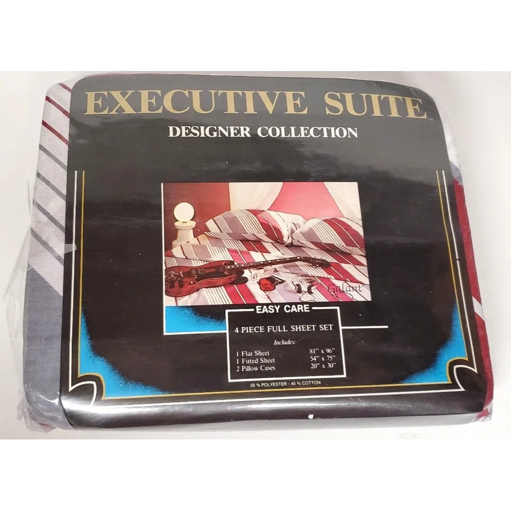 Sheet Set Full Size Executive Suite Stripes 4 PCS New Old Stock Package End Open